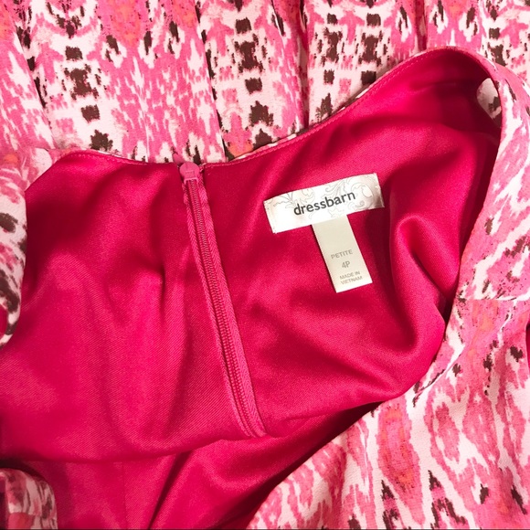 Boho Pink Ikat Belted Fit & Flare Dress Size 4 Petite Summer Spring - Picture 8 of 8